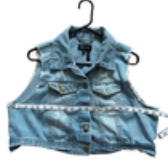 Jeans Vest y2K New Look Ladies Faded Blue Denim Size 1X‎ Stretch Y2K Biker - Picture 12 of 13